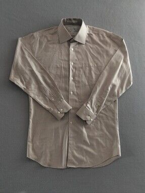 Paul Frederick Mens Non-Iron Custom Fit Two Ply Cotton Dobby Button Up Tan White